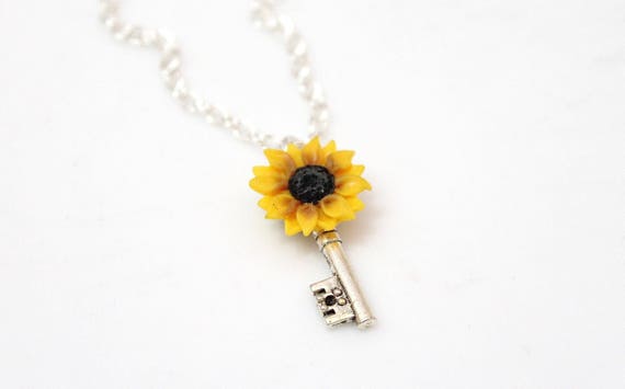 Sunflower Key Necklace Silver Key 