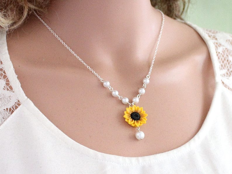 Sunflower Bridal Necklace Sunflower Jewelry Yellow Sunflower Etsy