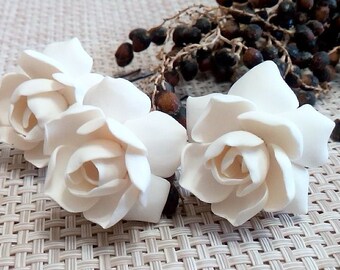 White gardenia hair flower - white Gardenia Hair Clip - gardenia Hair pin - white Bridal Hair Flowers - gardenia - Wedding Hair - set
