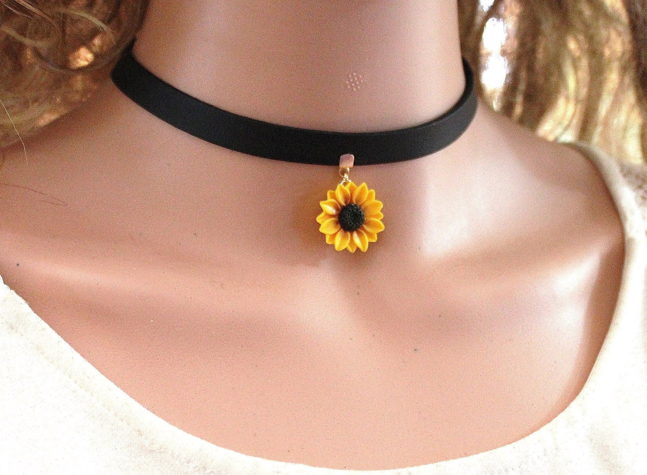 Leather Choker Sunflower Jewelry 