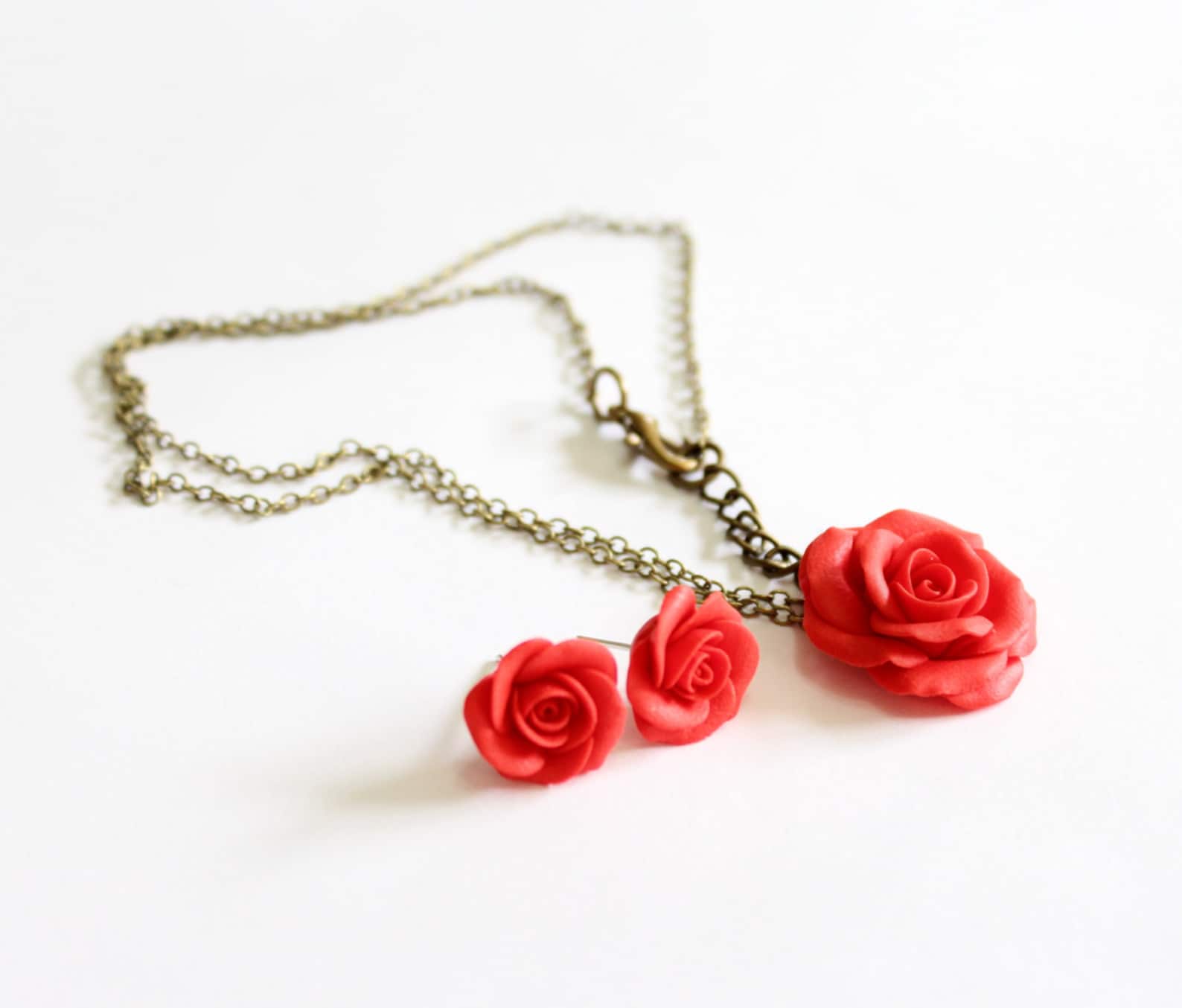 Red Rose Necklace Rose Pendant Rose Charm Valentine Love | Etsy