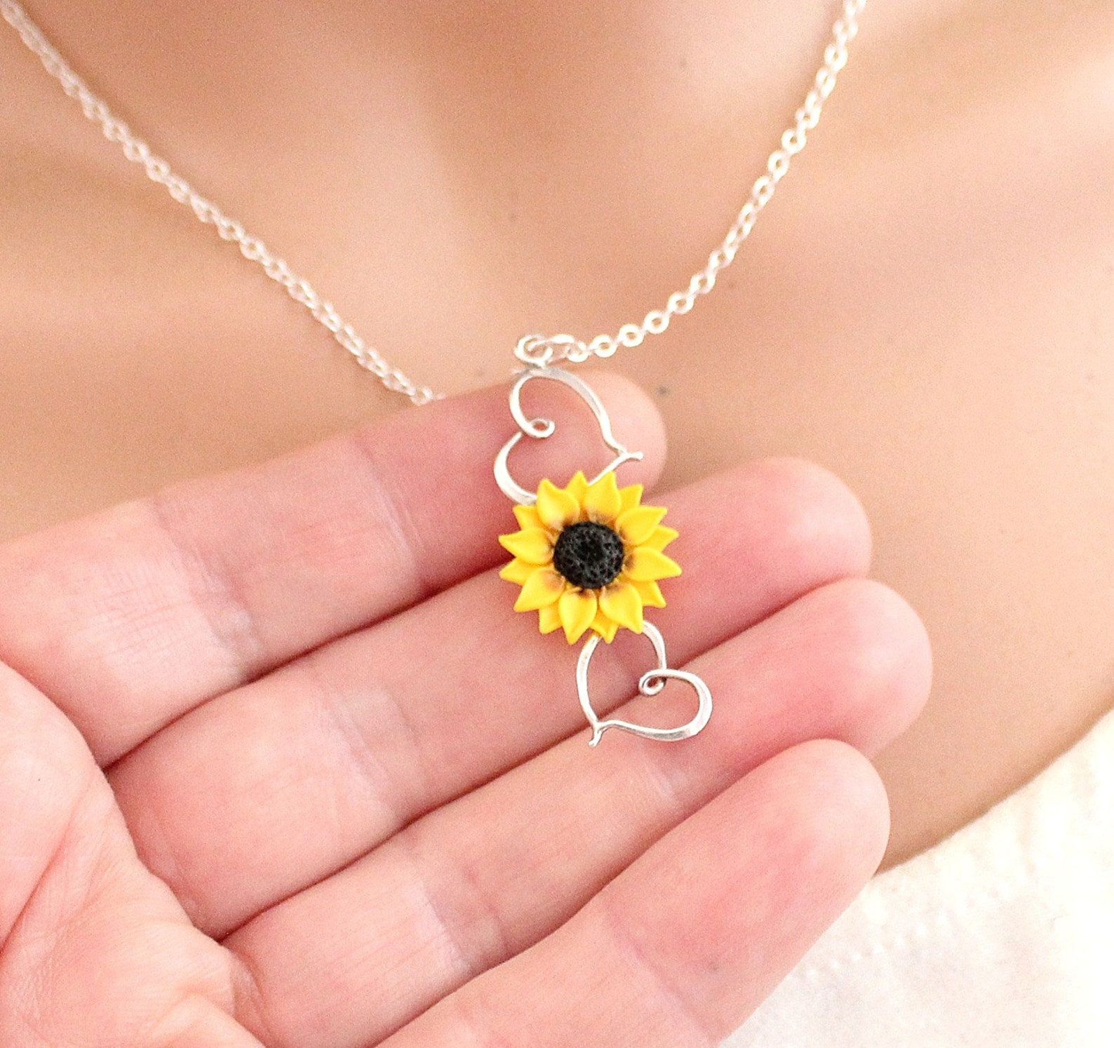Sunflower Heart Necklace Sunflower Jewelry Sunflower Bridal Etsy