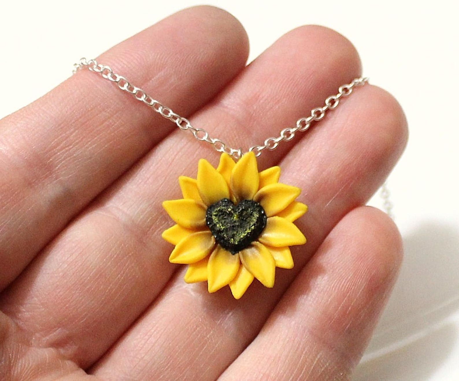 Sunflower Heart Necklace Sunflower Jewelry Gifts Yellow Etsy Israel