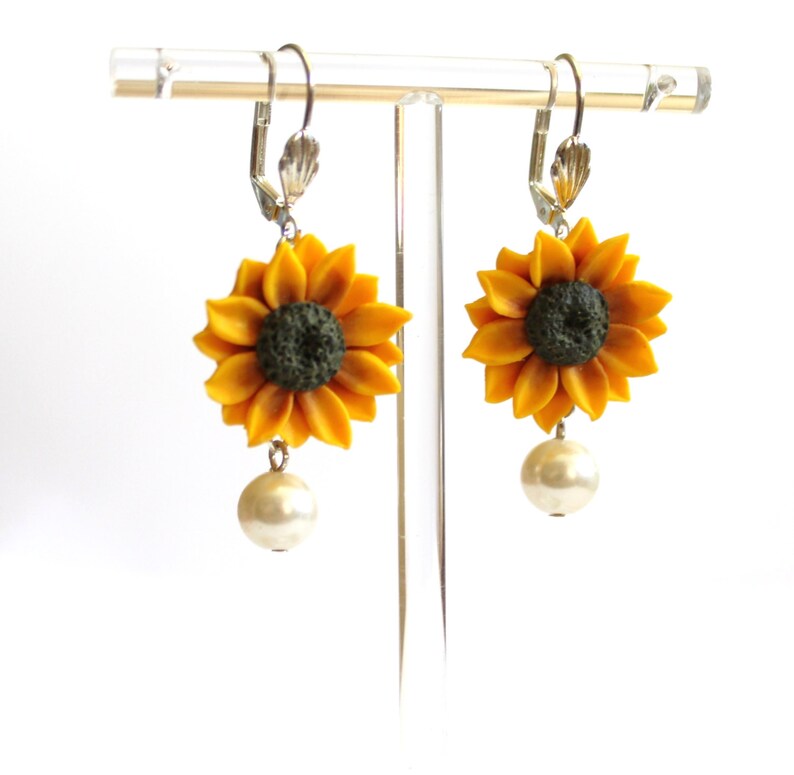 Sunflower Drop Earrings Yellow Flower Drop Earrings Jewelry Etsy