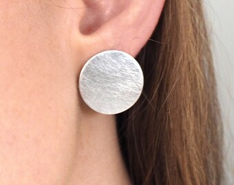 Large circle stud earrings made of 925 silver full moon moon matted - big moon earstuds