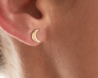 3D Printed Moon and Moon Earrings Made of 925 Silver Crescent Moon Earrings Plug Handmade and 3D Printing