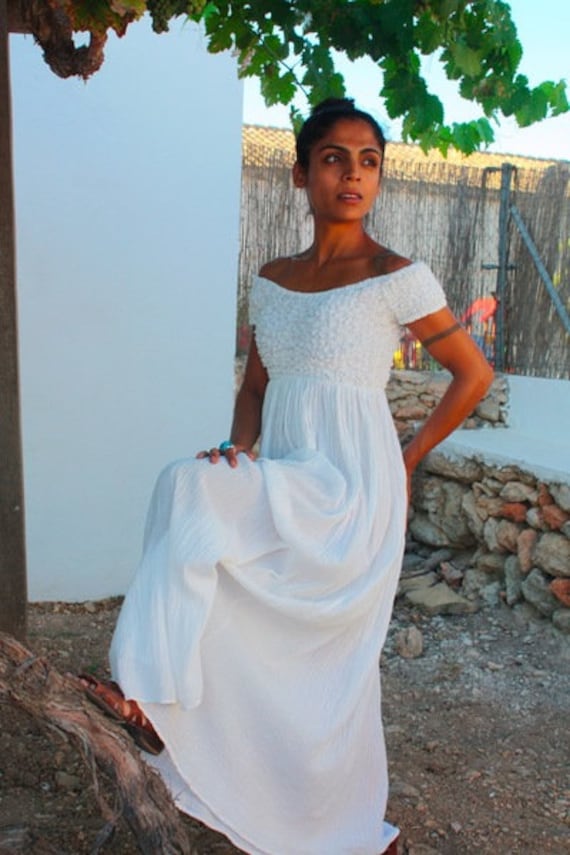 Witte lange jurk ideaal voor boho bruiloft size - Etsy