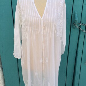 White cotton tunic with stunning hand embroidery from Ibiza, pleadet boho blouse, white yoga clothing, plussize top, organic cotton white image 2