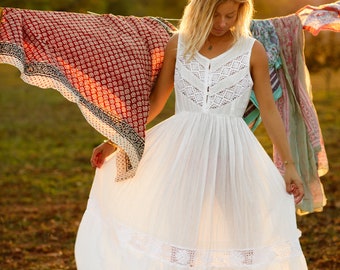 White long Ibiza  hand made dress, lace and organic natural cotton, white boho simple  dress , beach dress, summer white romantic dress,