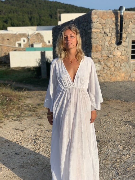 Witte lange Ibiza jurk ideaal voor boho bruiloft one size - Etsy