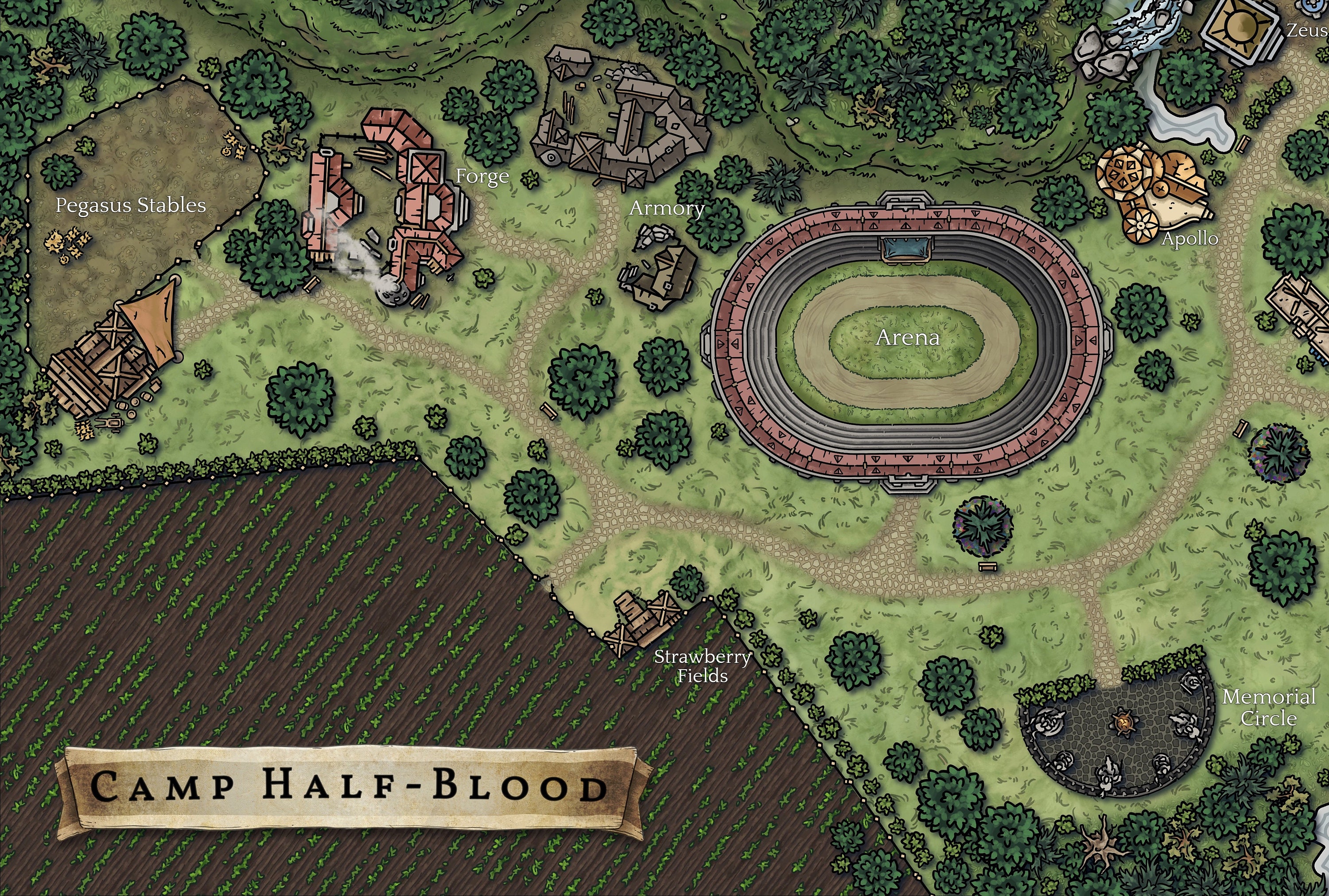 Map of Camp Half Blood Postcard for Sale by roxxell l