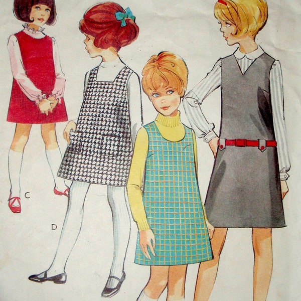 Vintage 60er Jahre Muster - Stil 2076 Mädchens Pinafore Dress - Größe 10