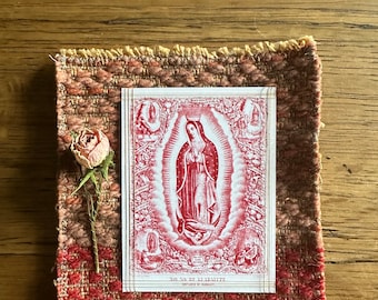 Woven prayer***woven cloth, prayer card, Madonna card