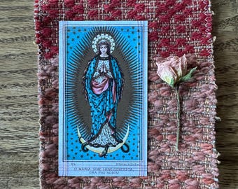 Woven prayer***woven cloth, prayer card, Madonna