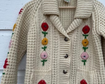 Cream cabled vintage embroidered sweater