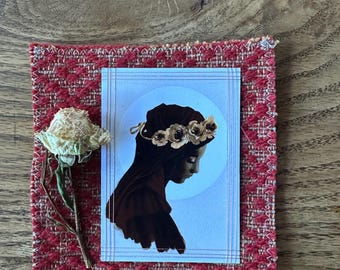 Woven prayer***woven cloth, altar cloth, prayer card, Madonna card