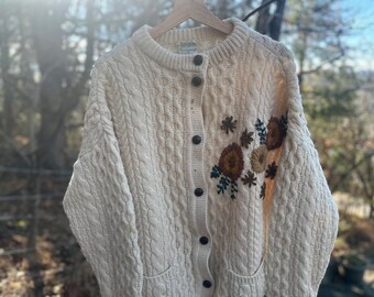 Cream cabled vintage embroidered sweater