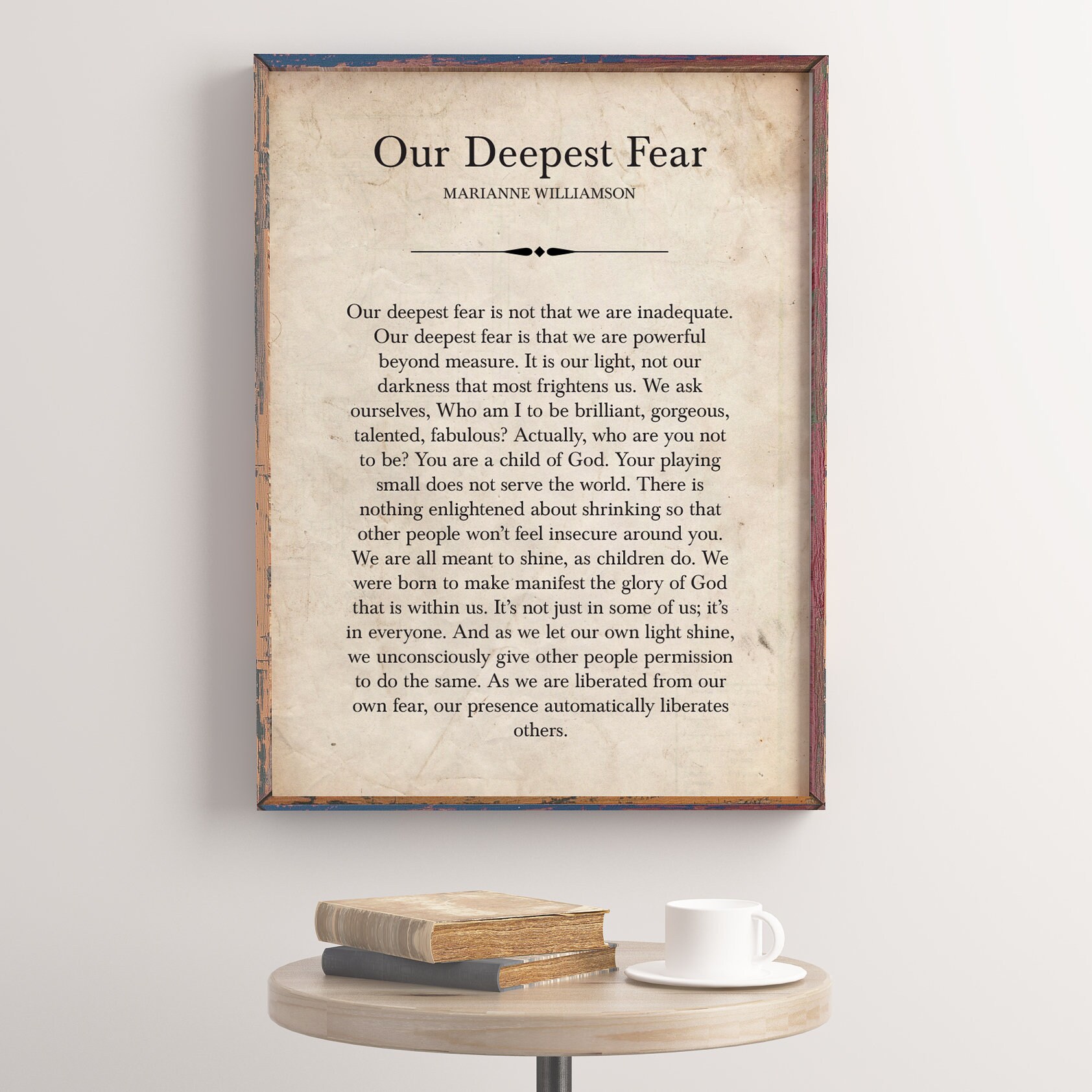 Our deepest fear print Marianne Williamson Inspirational | Etsy