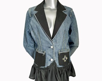 OOAK Refashioned Reworked UpCycled Renaissance Steampunk Romantic Black Denim Jacket