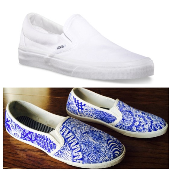 Items similar to Boys Youth Custom Designed Hand Drawn Slip On Vans ...
