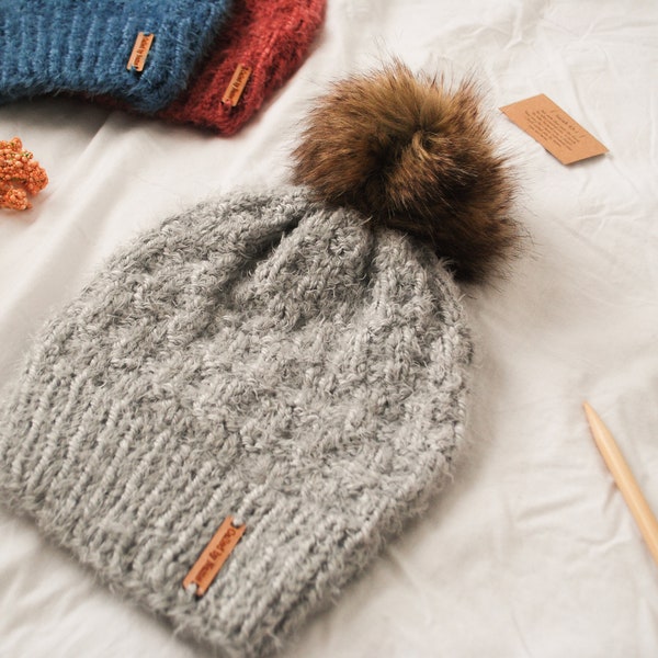 The Jayden Hat // Adult Kids // Handmade Knit Beanie // Custom Made Fuzzy Wool-Free Slouchy Pom Pom Soft Luxury Warm Hat Photography Prop