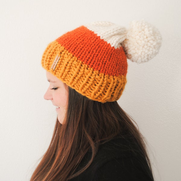The Candy Corn Beanie // Adult Kids Baby // Handmade Knit Hat // Custom Made Halloween Fall Limited Edition Warm Hat Photography Prop