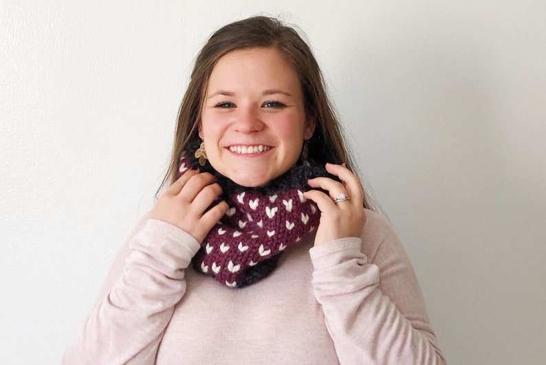 Knitting Pattern // Fair Isle, Beginner, Hearts, Market Prep, Cowl, Neck Warmer, Knit, Adult, Kids, Cozy, Cute, Quick // The Kimberly Cowl image 4