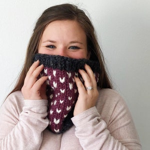 Knitting Pattern // Fair Isle, Beginner, Hearts, Market Prep, Cowl, Neck Warmer, Knit, Adult, Kids, Cozy, Cute, Quick // The Kimberly Cowl image 3