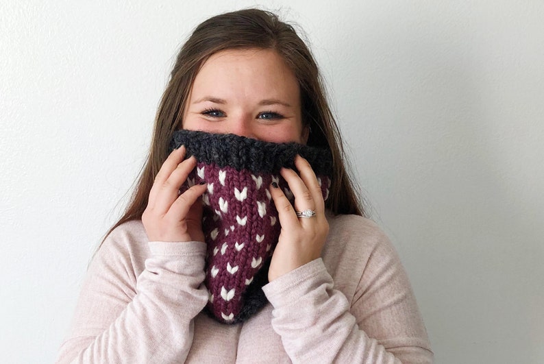 Knitting Pattern // Fair Isle, Beginner, Hearts, Market Prep, Cowl, Neck Warmer, Knit, Adult, Kids, Cozy, Cute, Quick // The Kimberly Cowl image 3