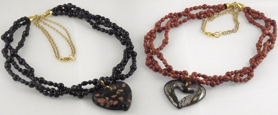 Goldstone Multi-Strand Necklace with Glass Heart Pendant