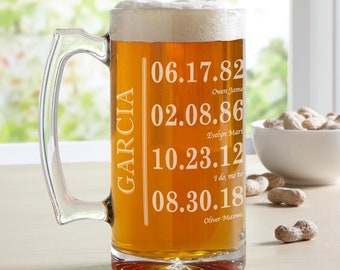 25 oz Custom Glass Beer Mug - Engraved Beer Mug - Personalized Beer Mug - Etched Glass Beer Mug - Fathers Day Mug