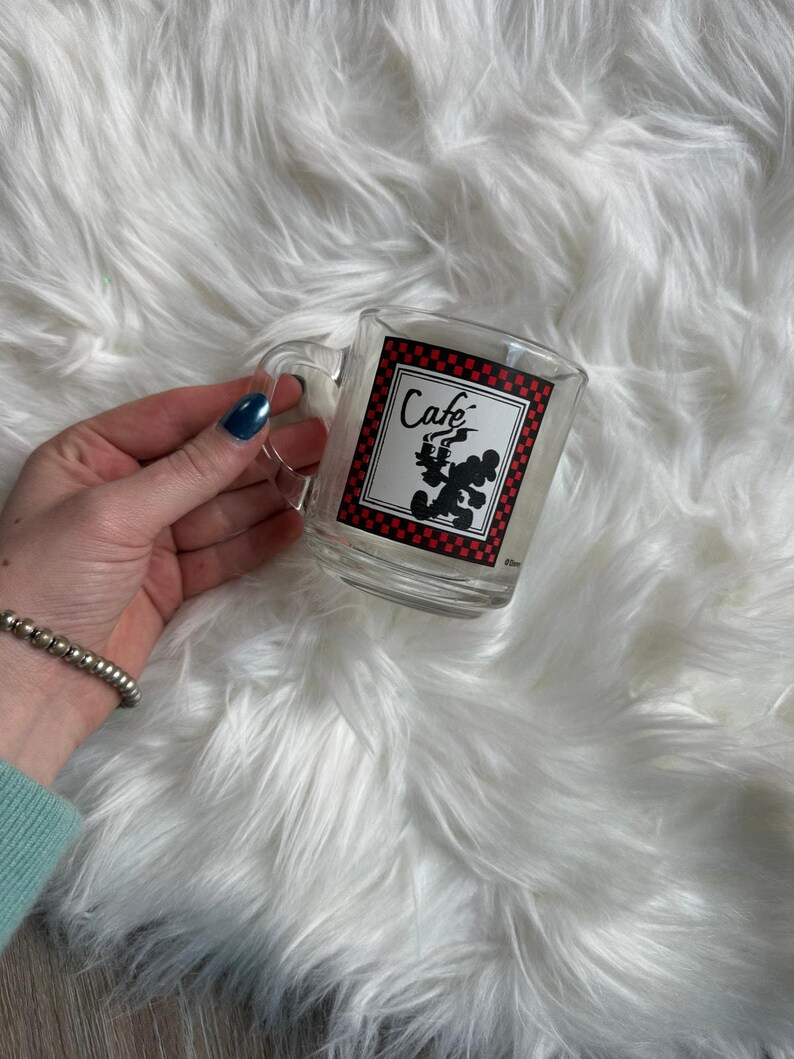 Vintage Cafe Mickey Mouse Disney Glass Mug - EUC image 2