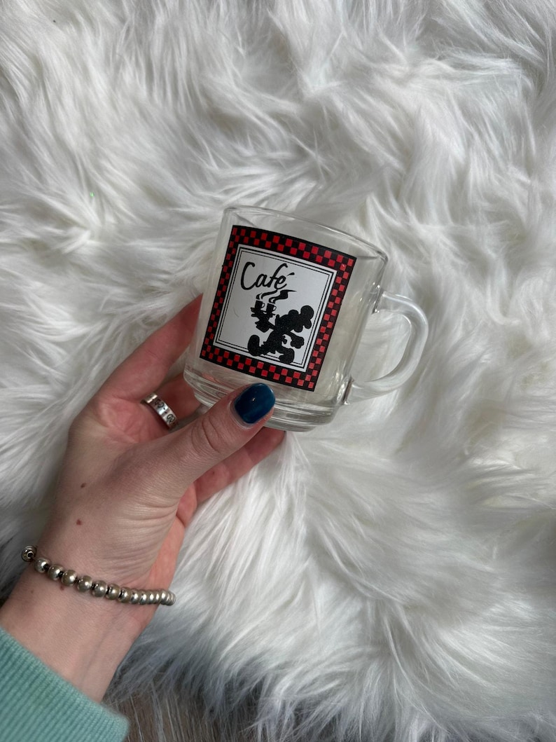 Vintage Cafe Mickey Mouse Disney Glass Mug - EUC image 1