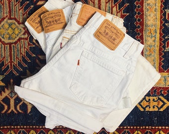 Levi White Vintage Highwaisted Shorts, all sizes, raw or cuffed, distressed or plain, customized to order