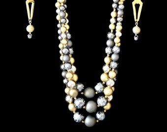 Vintage Triple Strand Necklace w/ Earrings