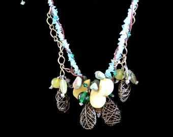 Organic Grapevine Mixed Material Necklace and Earrings