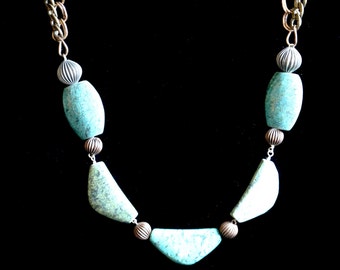 Turquoise Mixed Metal Necklace w/ Earrings