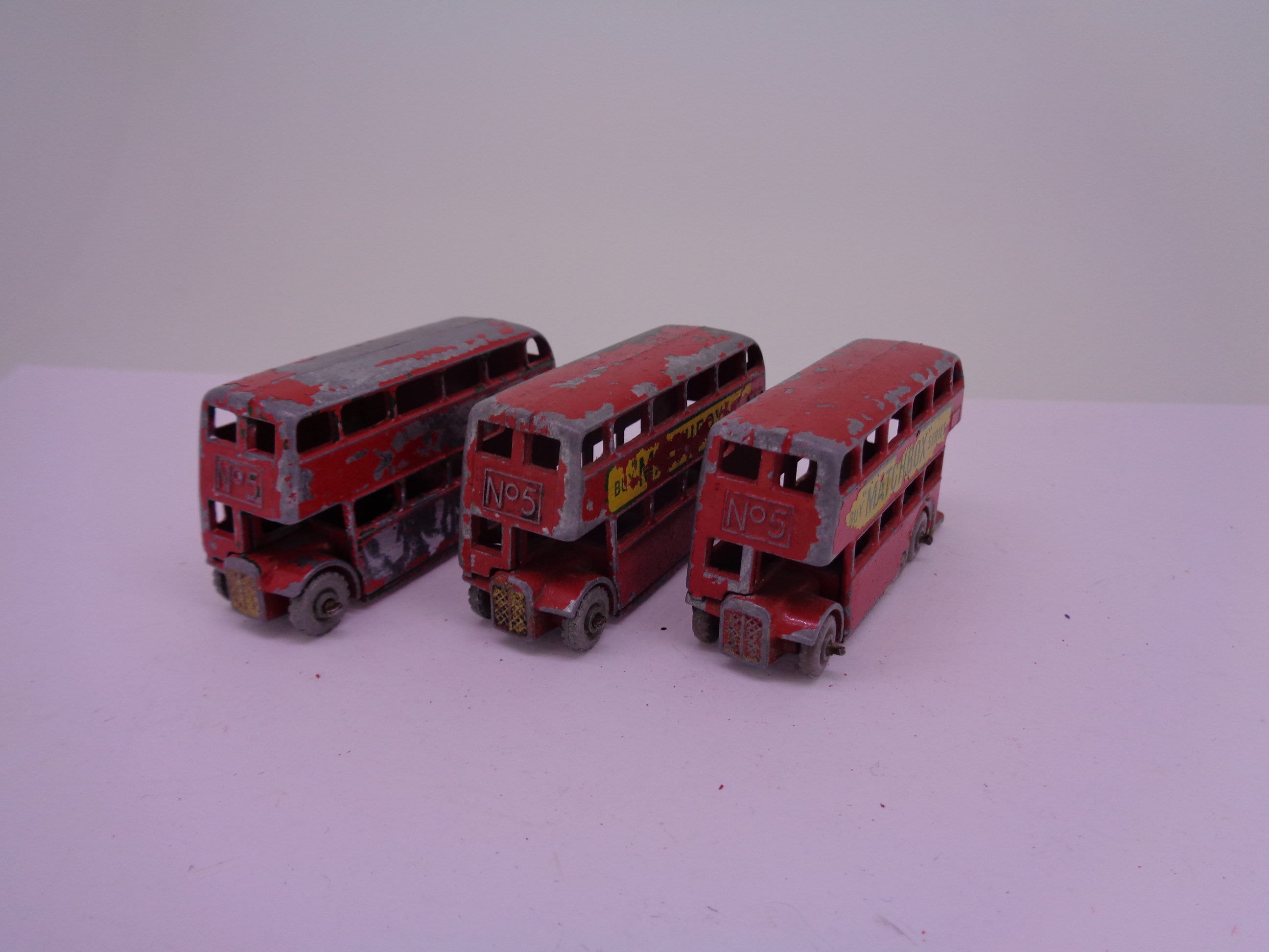 3x Vintage Lesney Moko Matchbox Series 5b London Bus Double Decker