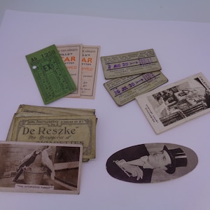 1930s/40s Vintage collectables - Peerless weighing machine cards, bus ticket, De Reszke picture cards, Typhoo 1936 calendar