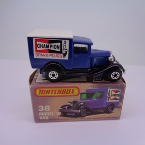1980s Lesney Matchbox Superfast MB38 Model A Ford Champion Spark Plugs (Boxed)