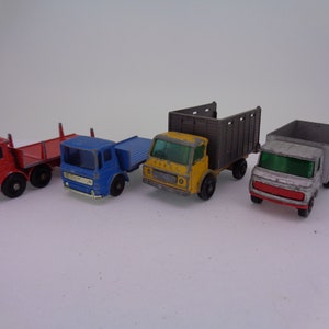 4x Matchbox No.10 Pipe truck No11 Scaffolding truck No37 Cattle truck No60 site hut truck (Playworn)