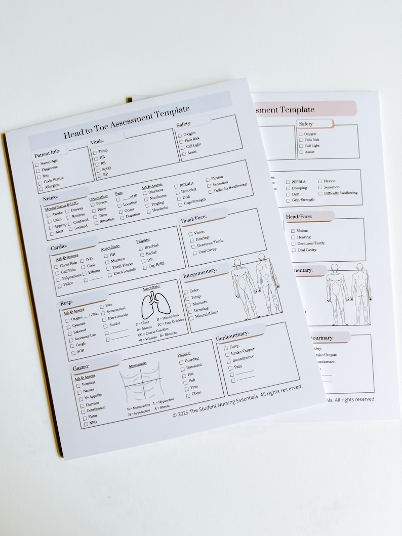 Nursing School Must-have | Head to Toe Assessment Cheat Sheet for ...