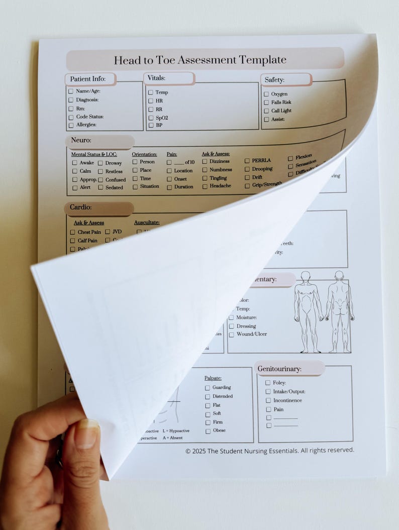 Nursing School Must-have | Head to Toe Assessment Cheat Sheet for ...