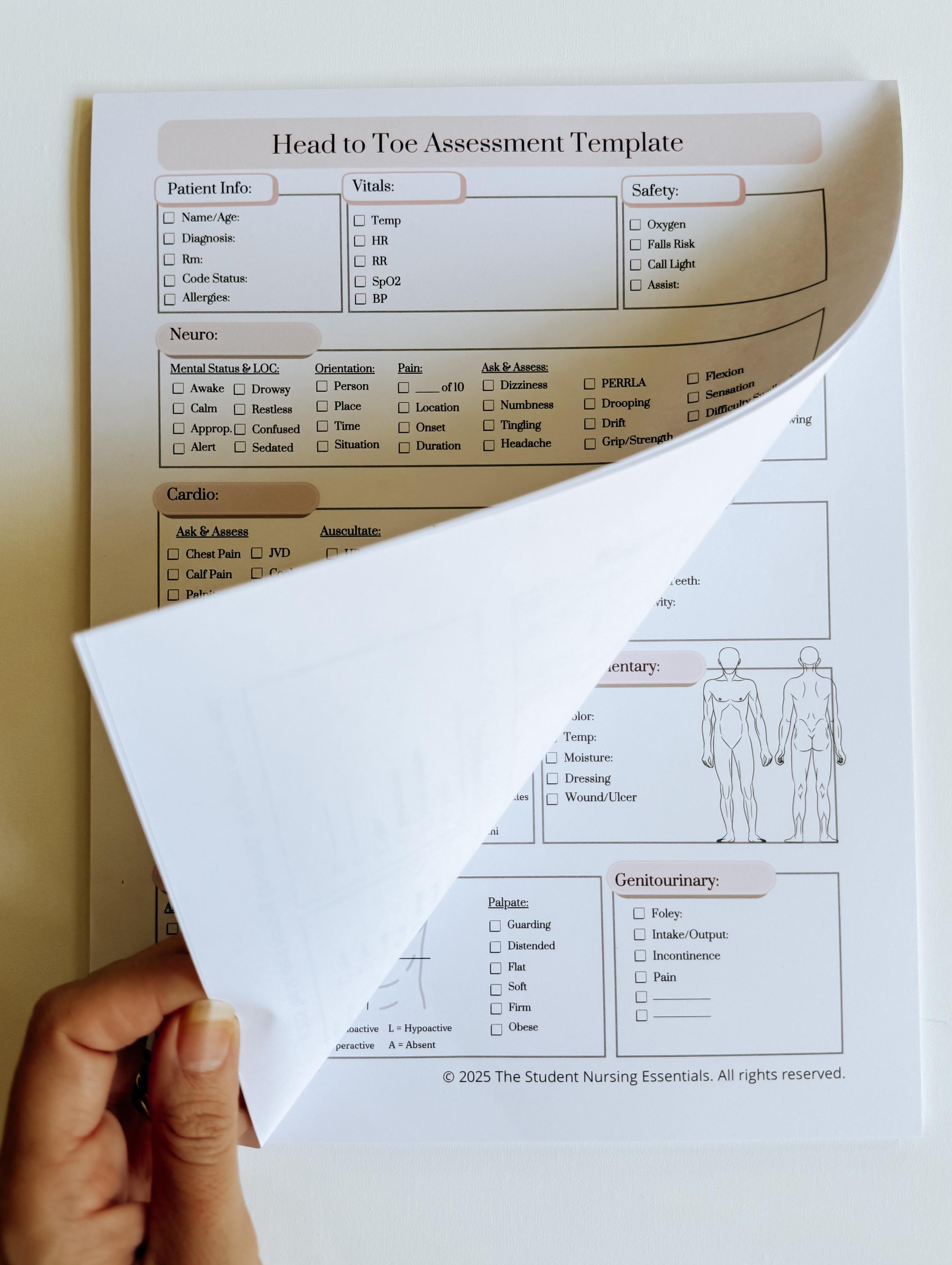 Nursing School Must-have | Head to Toe Assessment Cheat Sheet for ...
