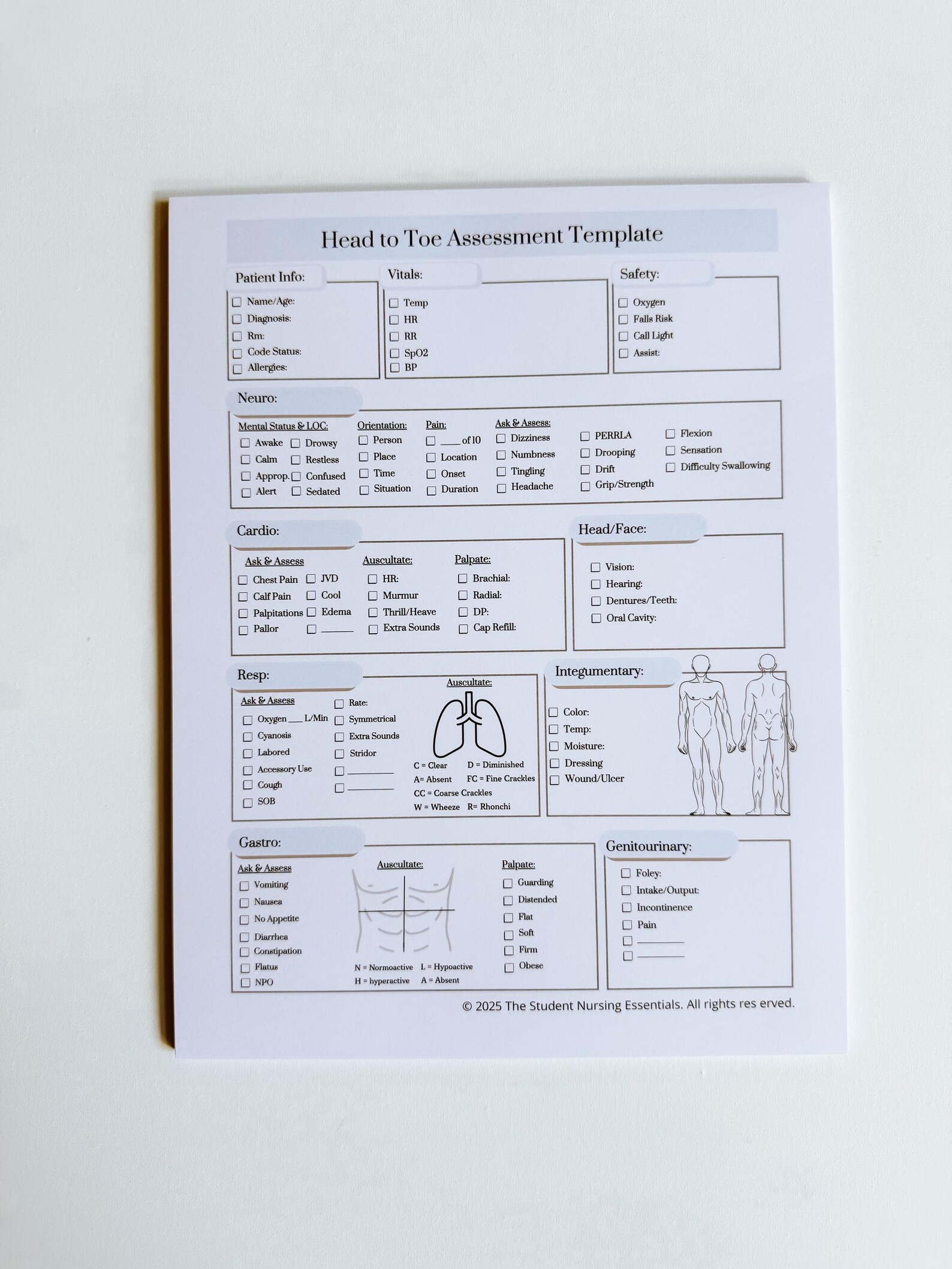 Nursing School Must-have | Head to Toe Assessment Cheat Sheet for ...