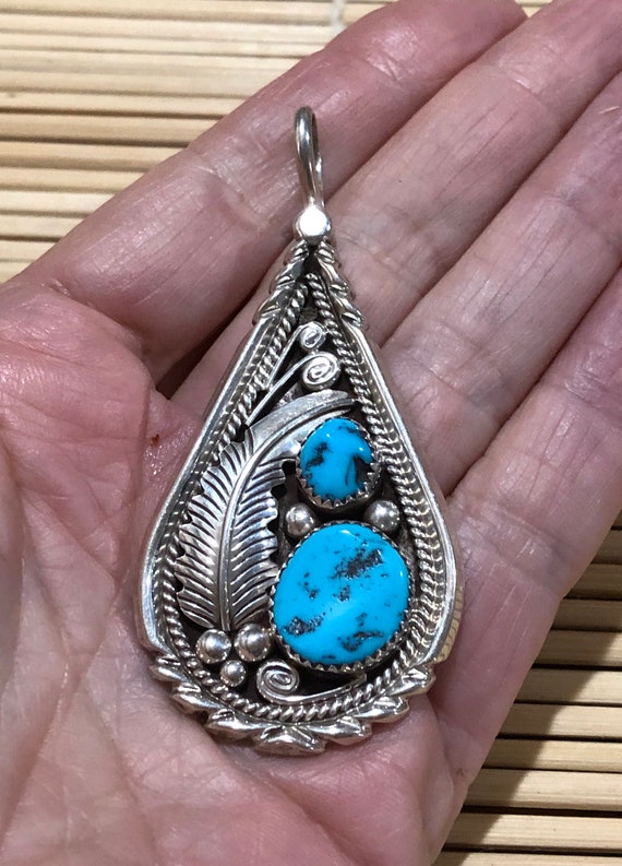 Native American Rain Drop Turquoise Pendant Charm Sterling Silver D-605 