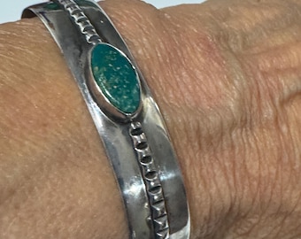 Navajo Grönt Turkos Sterlingsilver Manschettarmband Vintage 80-/90-tal