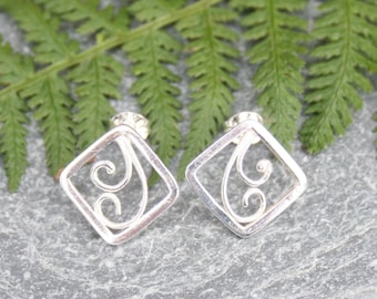 Sterling silver fern earrings, square stud earrings, inspired by nature jewellery, nature lover gift