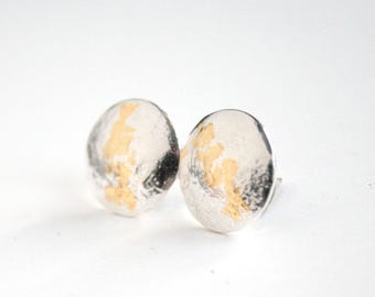 Reticulated Sterling Silver Keum Boo Earrings, Large Round Stud Earrings