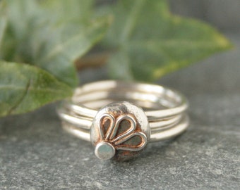 Sterling silver nugget stacking rings, recycled silver jewellery, silver pebble ring, sterling silver gift for her, botanical silver rings